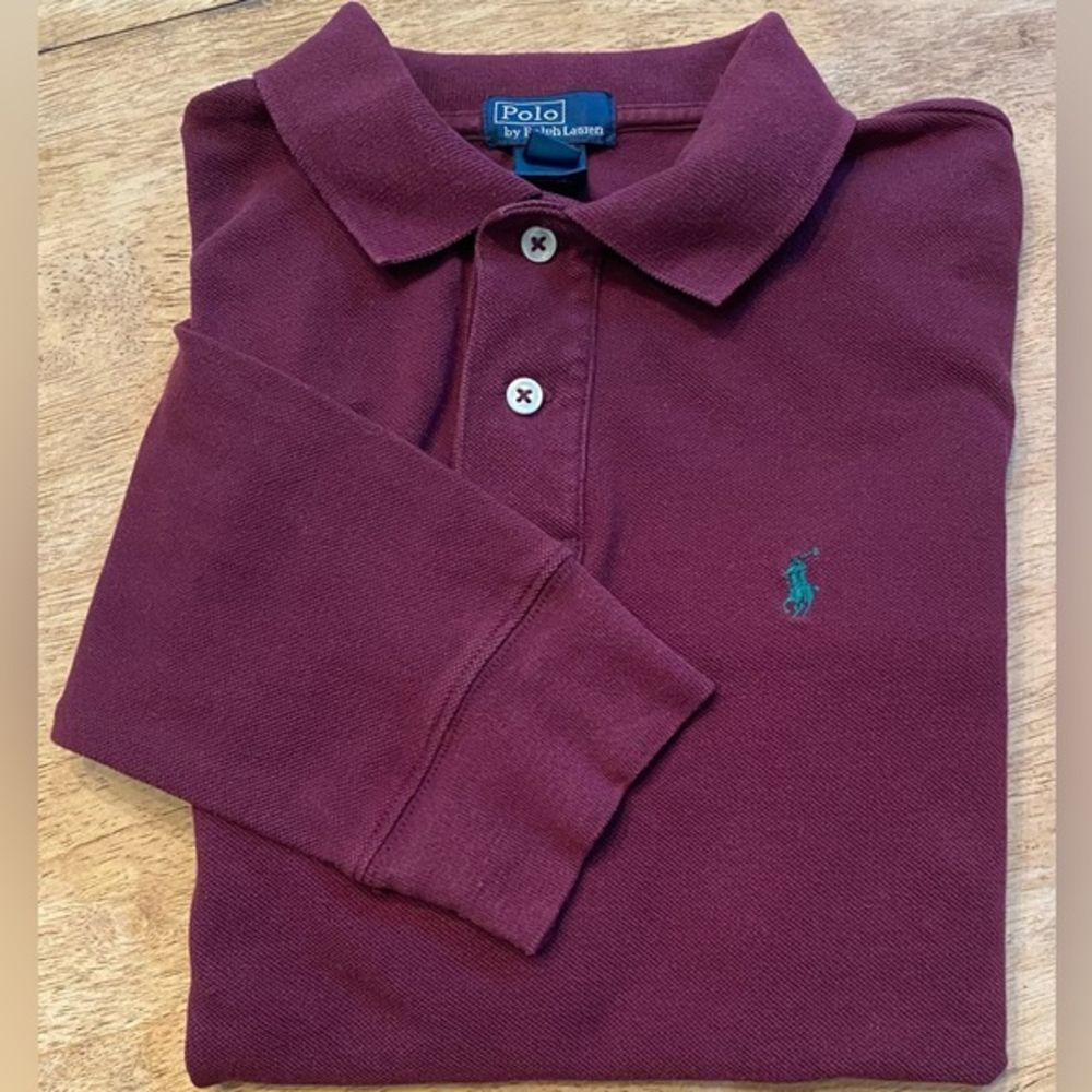 Polo by Ralph Lauren Boy’s M 12-14 Dark Maroon Long Sleeve‎ Pique Knit Pullover